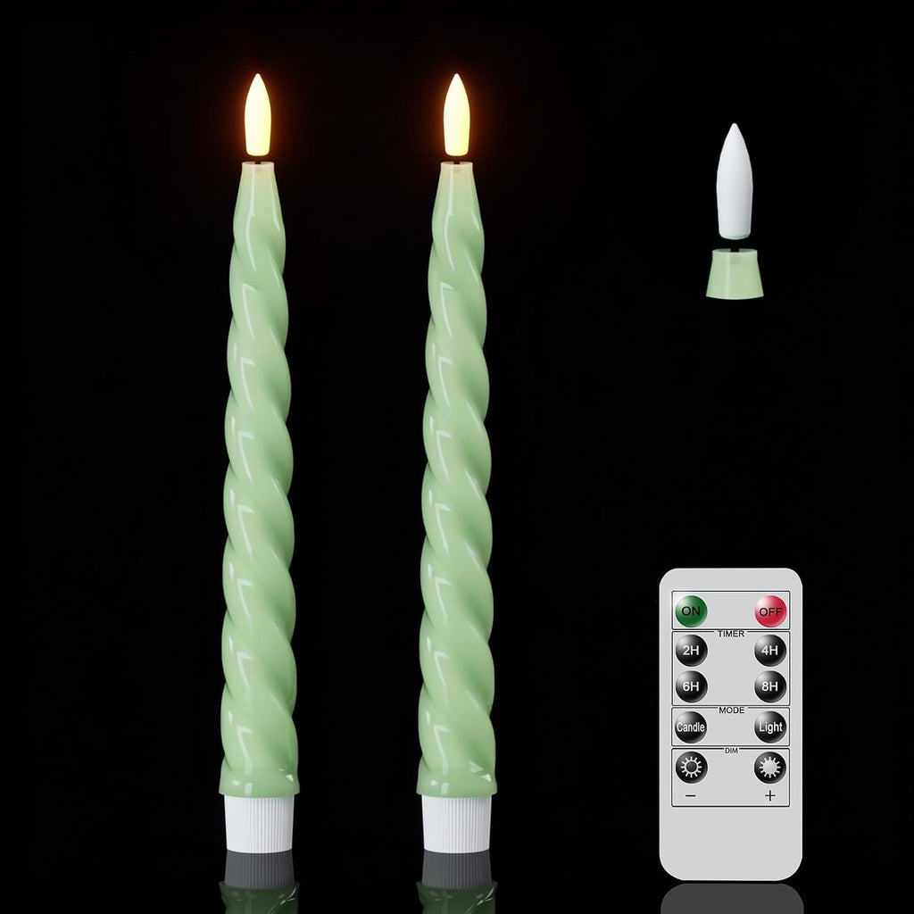 Eldnacele Green Flameless Taper Candles Battery Operated with Remote Timer