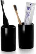 Glossy Black Ceramic Toothbrush Holders for Bathroom Countertop, 2 Pack