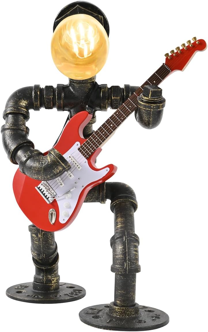 Steampunk Table Lamp with Mini Electric Guitar Industrial Desk Lamp