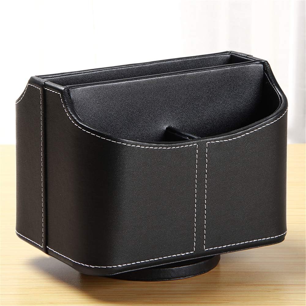 PU Leather Remote Control Holder, 360 Degree Spinning Desk TV Remote Caddy, Desk Organizers and Accessories, for Controller, Media, Mail, Calculator, Mobile Phone, Pen Storage Holder (Black)