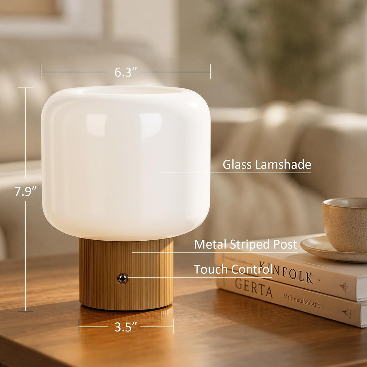 Cordless Rechargeable Mushroom Table Lamp with 3 Color Temps LED Dimmable