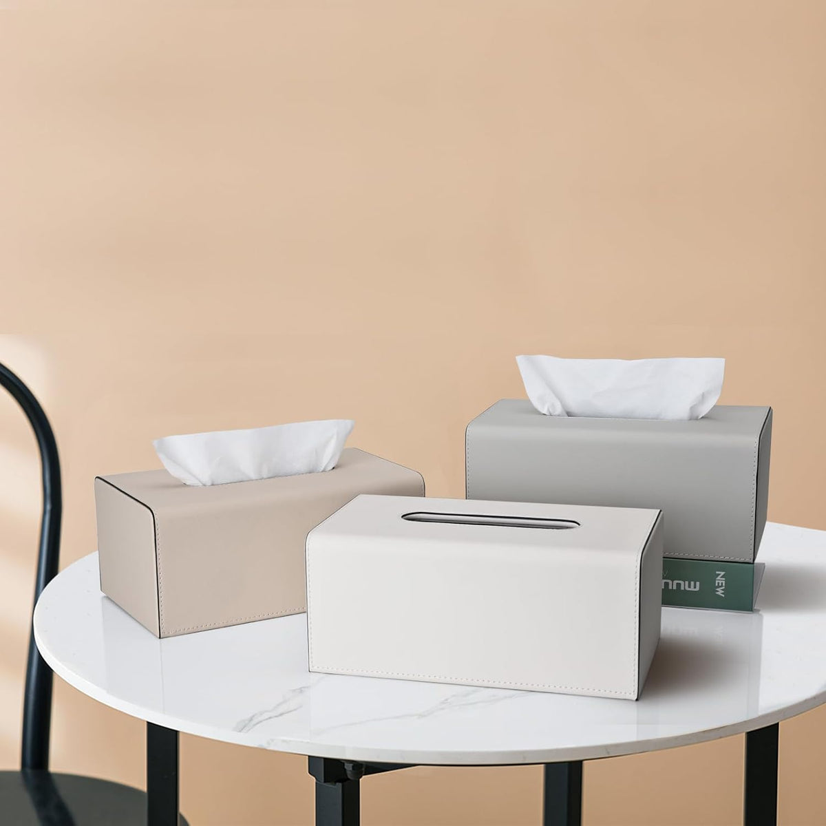 Tissue Box Cover, PU Leather Rectangular Tissue Box Holder with Magnetic Bottom Cover for Facial Tissues/Napkins, Office & Living Room Decor Box for Standard 120-count (3-Ply) 160-count (2-Ply) Gray