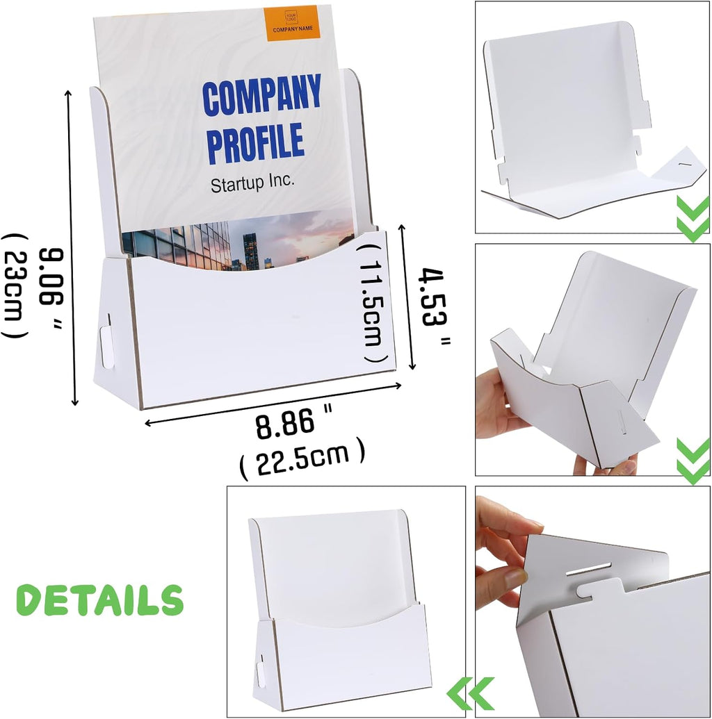 50 Count Corrugated Trifold Brochure Holder 8.5x11 Inch, Rack Card Holder Literature Paper Flyer Display Stand Bookmark Display for Magazine, Pamphlet, Booklets, Menu, Offices