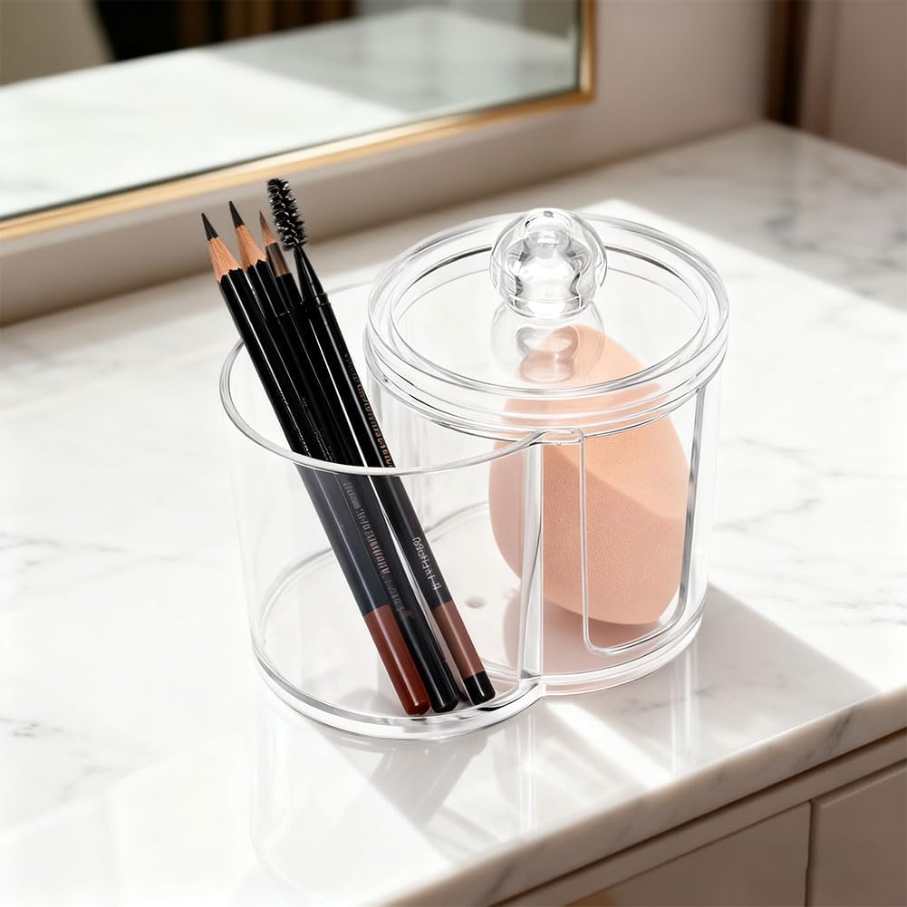 2-Grid Cotton Swab Holder with Removable Dustproof Lid, Clear