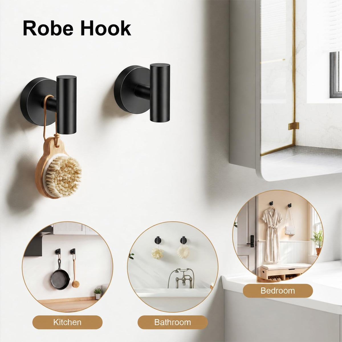 Black Bathroom Accessories Set, 6 Pieces Bathroom Hardware Set Black Bathroom Set, 24 Inch Towel Racks for Bathroom, SUS304 Stainless Steel Bath Towel Bar Set Toilet Paper Holder Wall Mounted