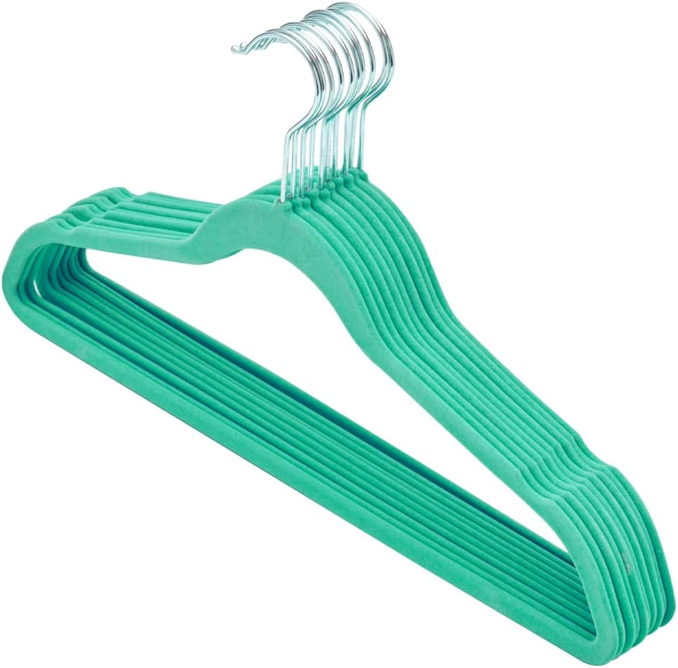 Home Basics Sunbeam Slip-Proof Snag-Free Ultra Slim Velvet Hanger with Rotating Steel Hook (Pack of 10) (TURQUOISE)
