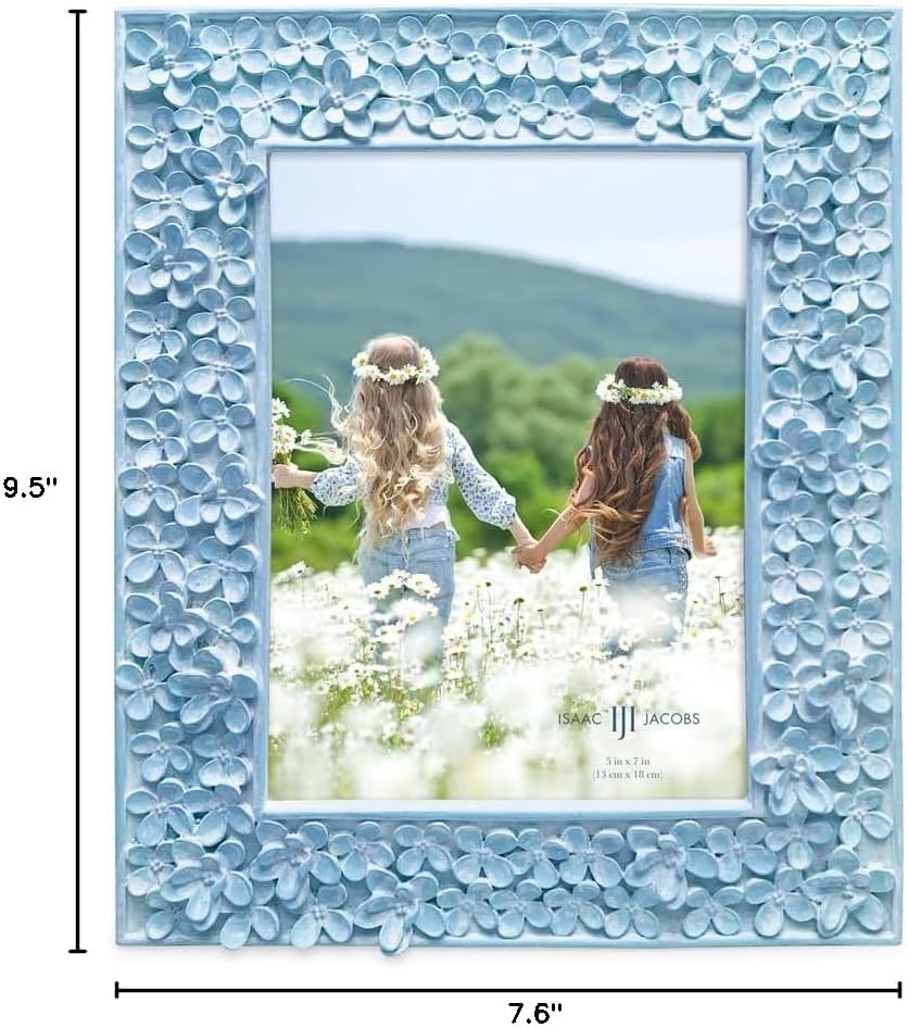 Isaac Jacobs 5x7 Blue Flower Textured Hand-Crafted Resin Picture Frame