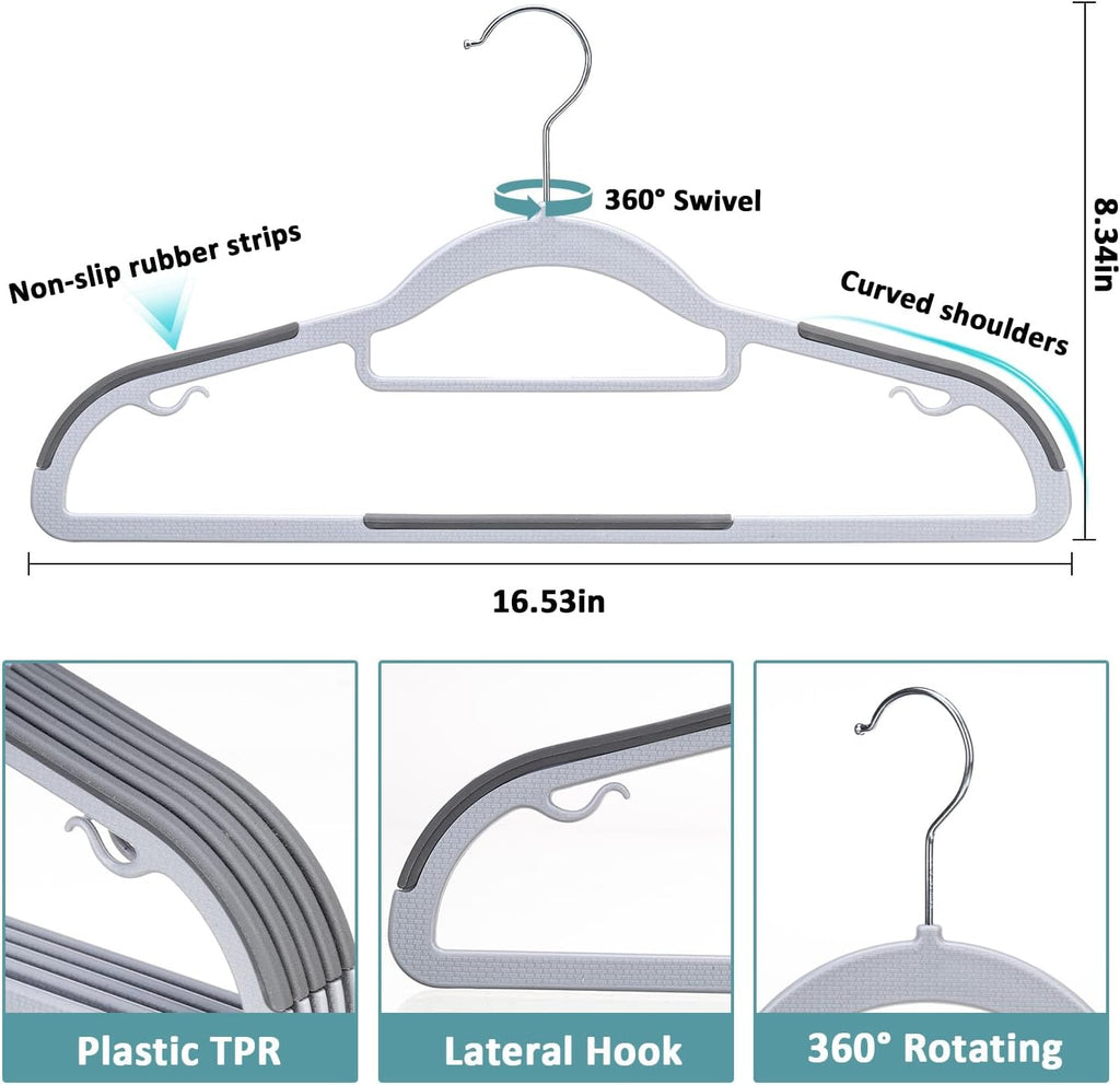 30-Pack Plastic Clothes Hangers, Space Saver, Non Slip, 360° Swivel Hook, 0.2 Inches Slim, Sturdy Heavy Duty Hangers for Coat, Durable Hangers for Suits, Light and Dark Gray