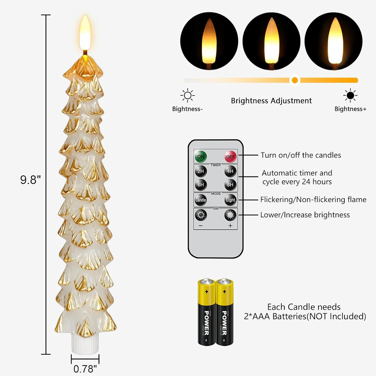 GenSwin Christmas Tree Flameless Taper Candles Battery Operated Remote