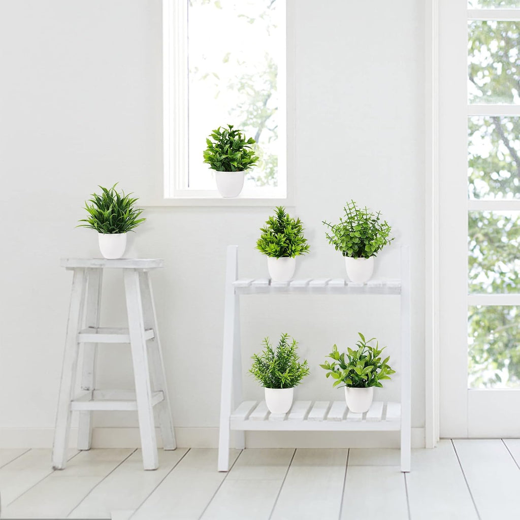 Yoratee Artificial Plant 6PCS Small Fake Plant Greenery Potted Plant Cute Indoor Faux Plant Houes Office Table Desk Bathroom Decor Plants