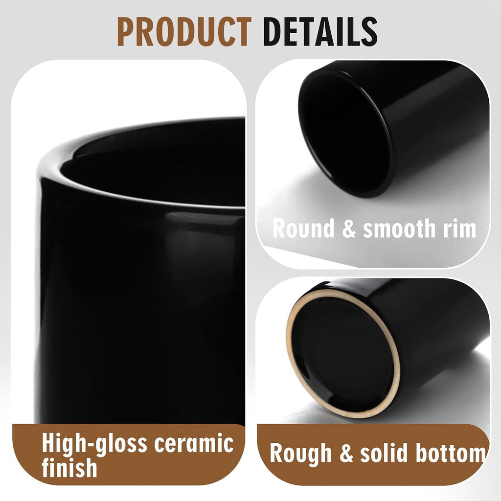 Glossy Black Ceramic Toothbrush Holders for Bathroom Countertop, 2 Pack