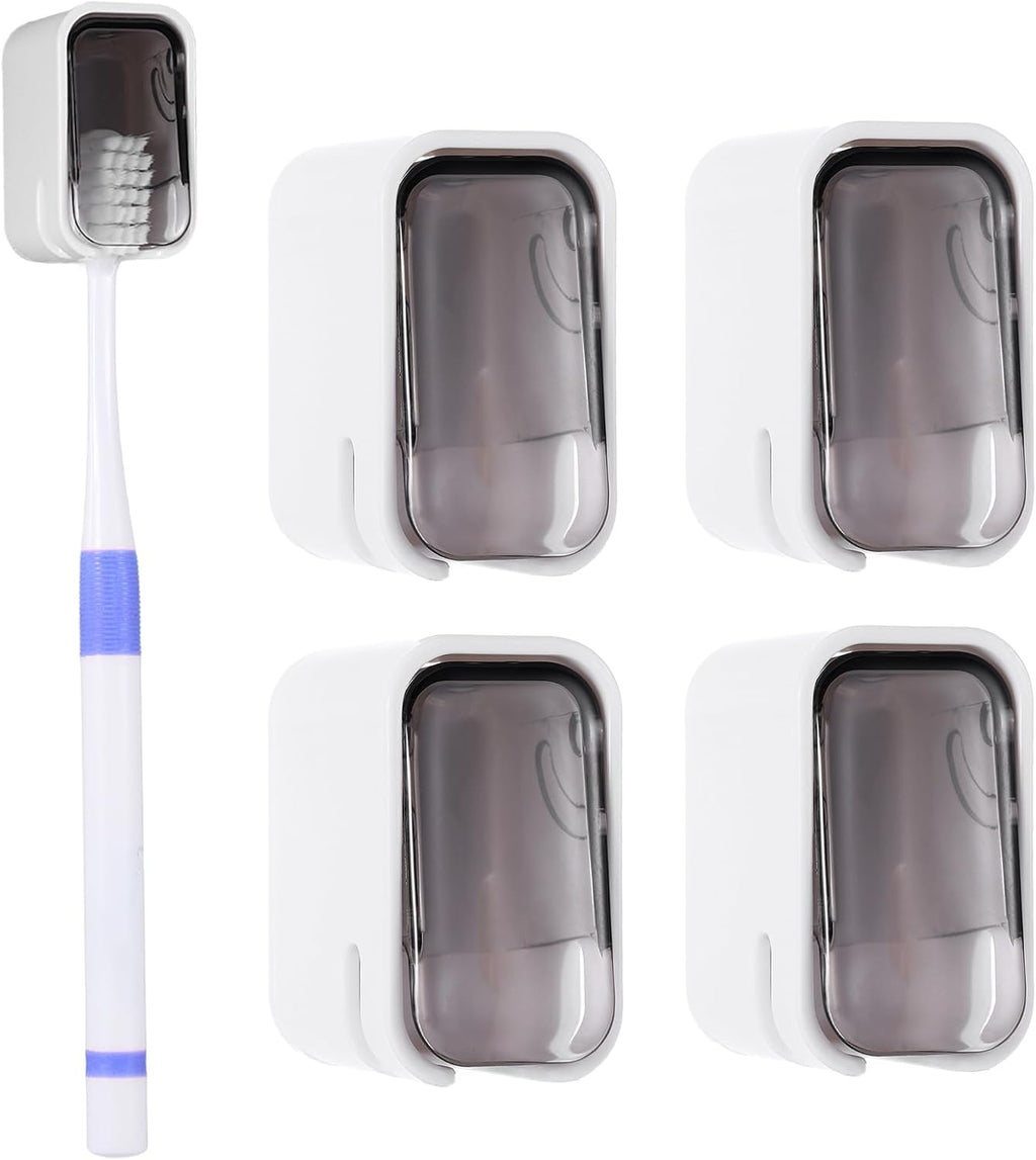4 PCS Toothbrush Holder Wall Mounted with Cover, Electric Toothbrush Holders for Bathroom (Single-Slot Design), Moisture-Proof and Dust-Proof Organizer for Home and Travel Use(Gray)
