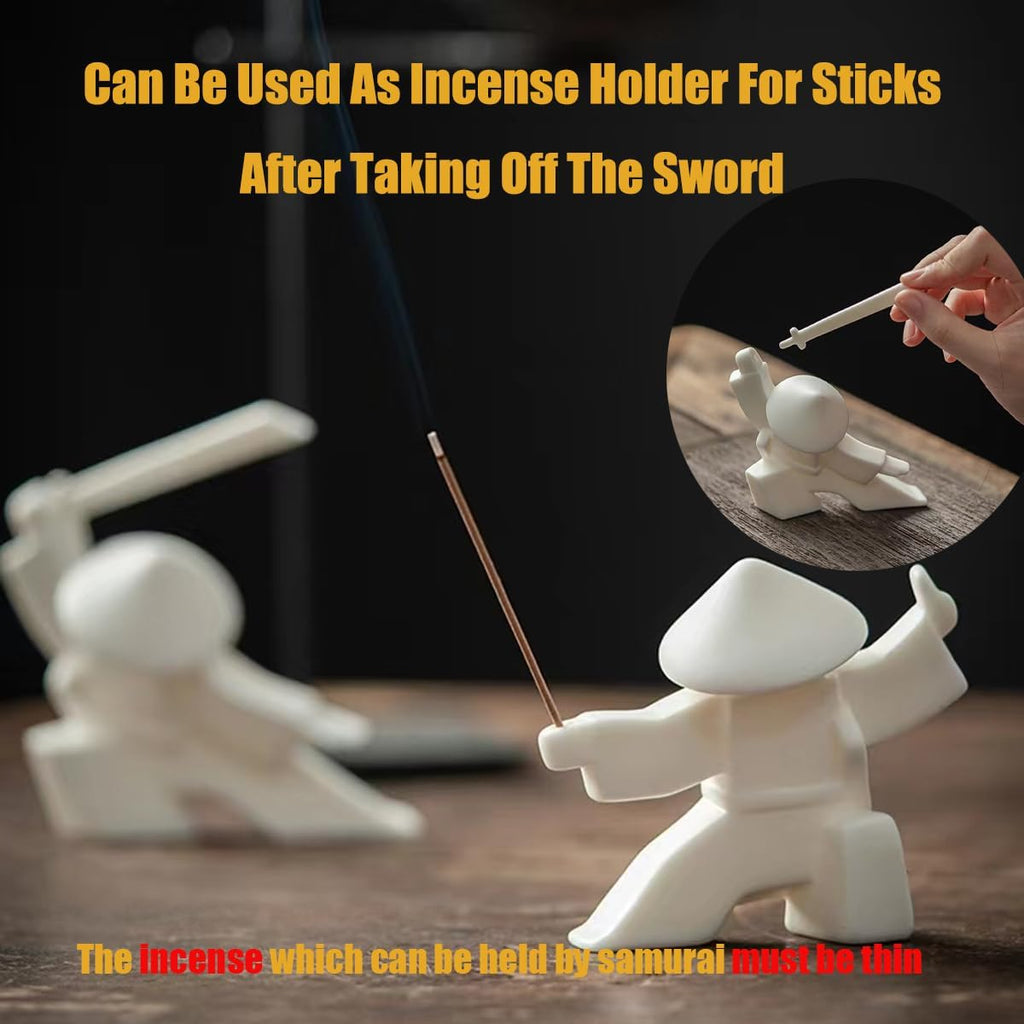 EAEMDY Samurai Figure Figurine Japanese Warrior Statue Decor for Table Room, Incense Holder for Stick Burner Incense Stick Holder, Kongfu Tea Pet Decoration (3. White A+B+C)