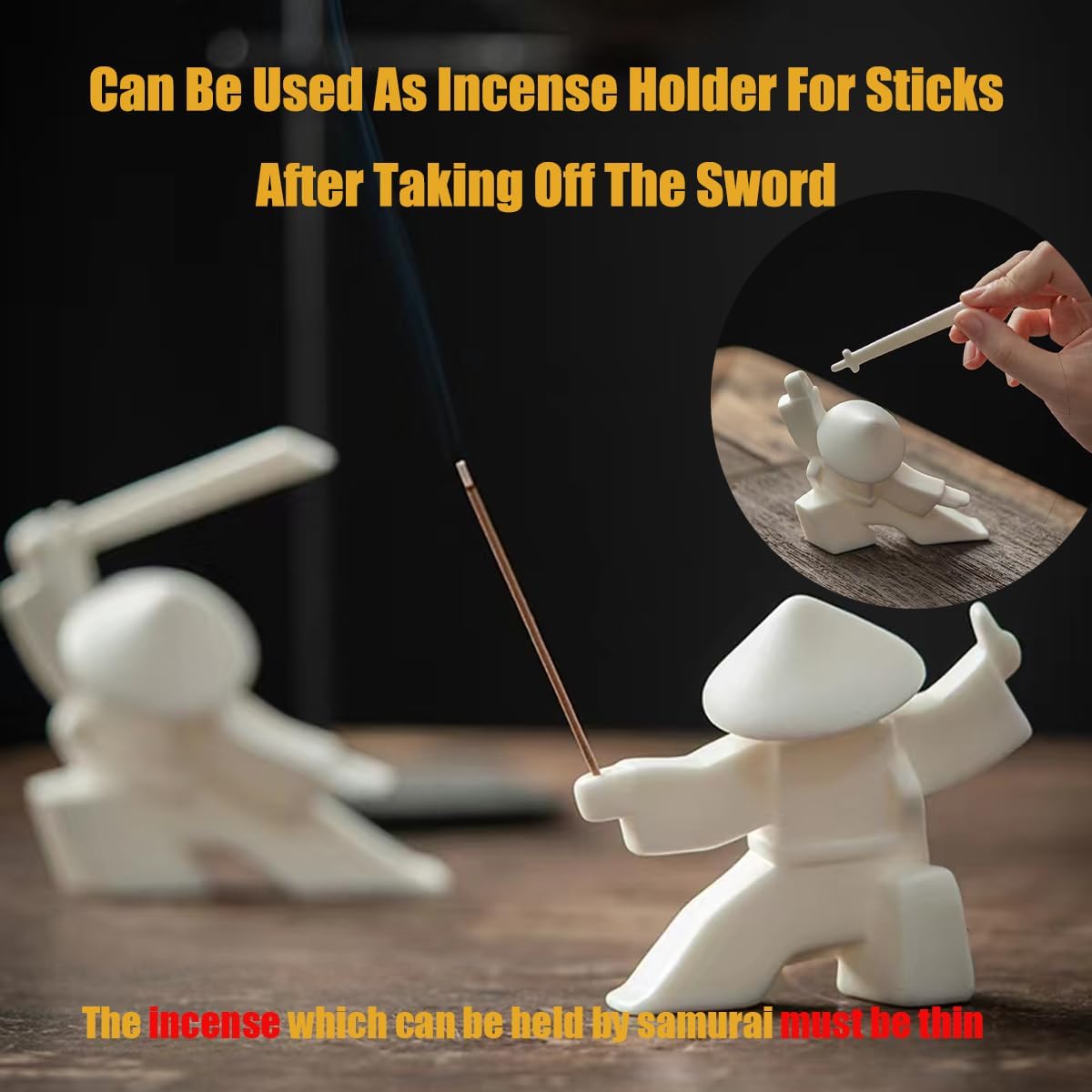 EAEMDY Samurai Figure Figurine Japanese Warrior Statue Decor for Table Room, Incense Holder for Stick Burner Incense Stick Holder, Kongfu Tea Pet Decoration (3. White A+B+C)