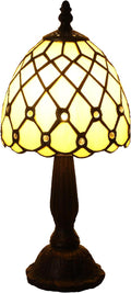 Small Tiffany Style Table Lamp,3 Color Temperature Beads Light Gold Stained Glass Table Lamps for Living Dining Room,Bedroom,Bedside Nightstand Night Light+LED E12 Bulb,6X6X13Inch