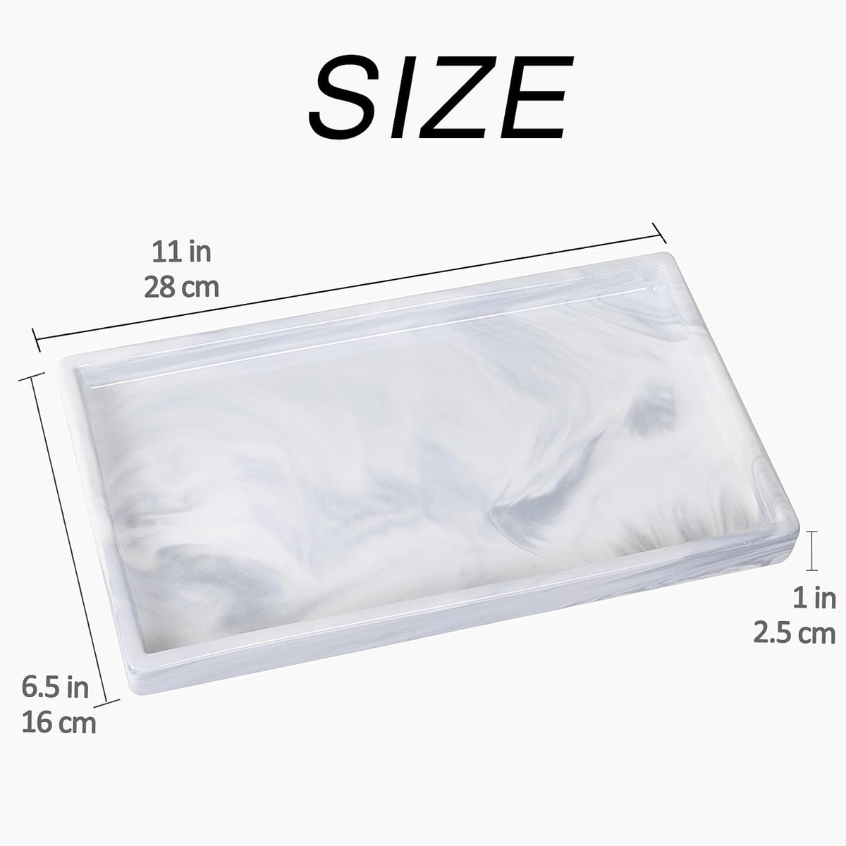 Bathroom Vanity Tray - 11'' Ceramic Rough-Textured Rectangle Countertop Tray, Heavy-Duty Organizer Plate for Perfume, Jewelry, Candles, Soap Dispenser, Kitchen Decorative Trays, Marble White