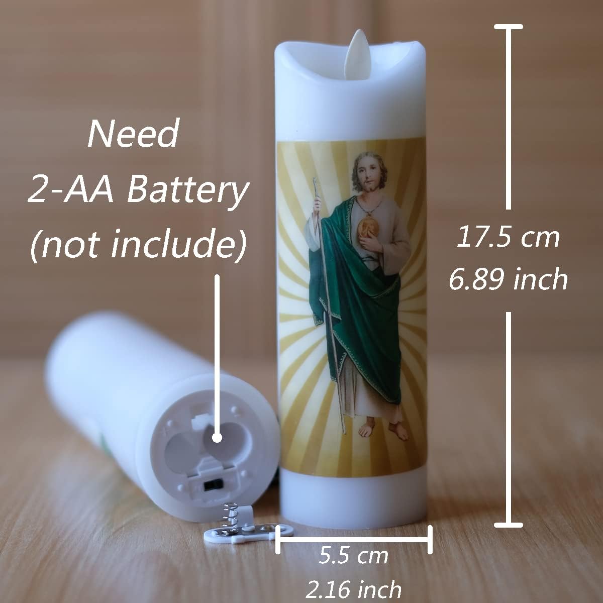 NONNO & ZGF Saint Judes Flameless Prayer Candle, Real Wax, Moving Wick, St Jude Devotion Battery Operated Candles with Remote Timer Function, Bright Flicker Light