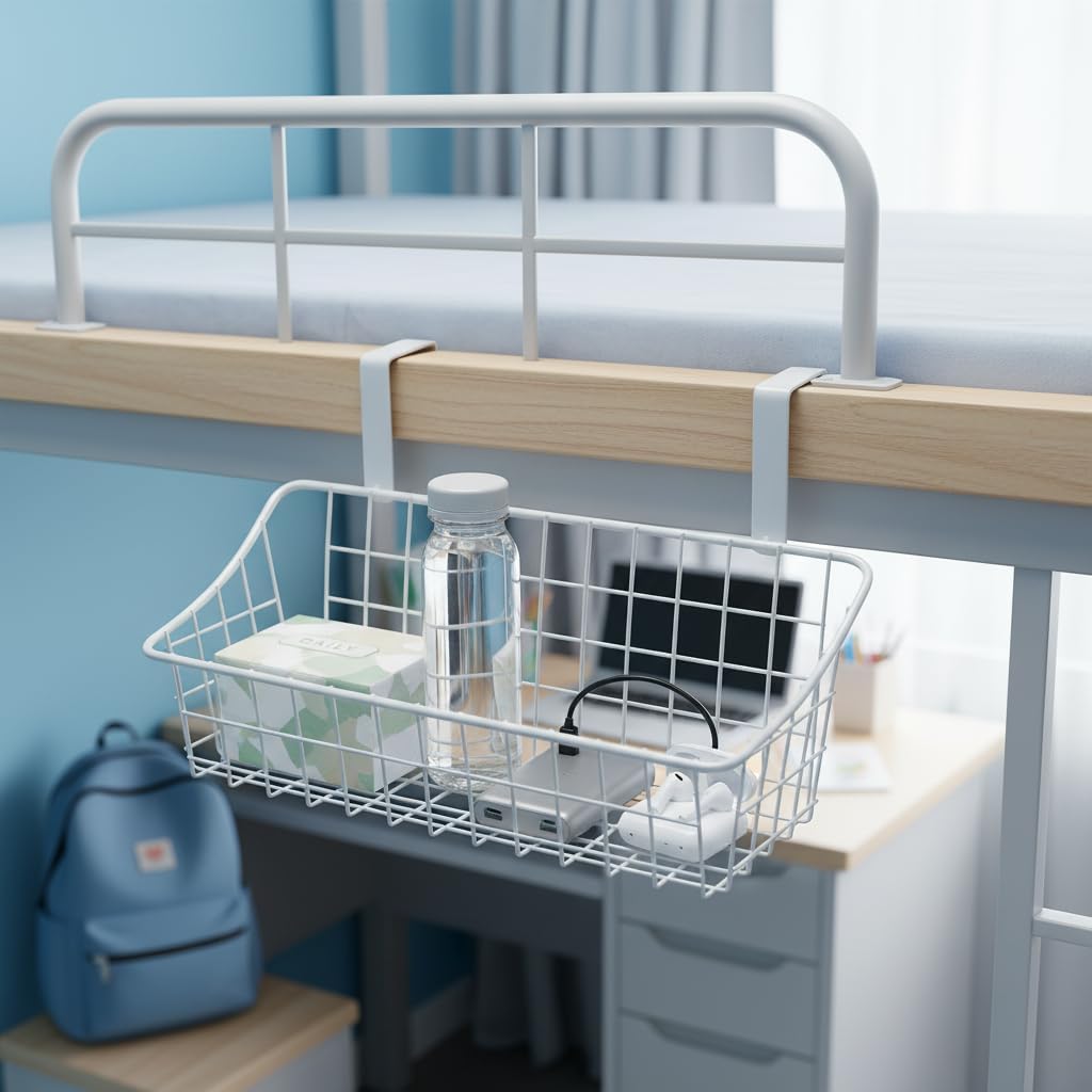 LeleCAT White Basket with hook Grid Storage Basket,Hang it behind a door or on a railing,Over the Cabinet Door,2 Pack