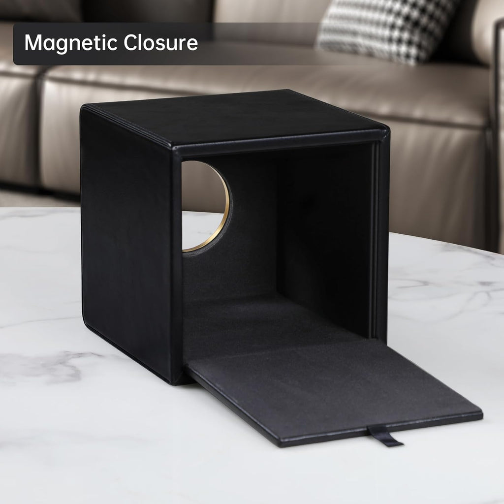 Square Tissue Box Cover with Magnetic Closure, Black