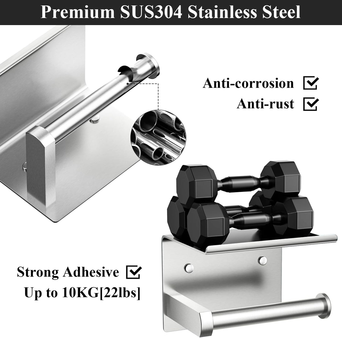 Toilet Paper Holder with Shelf Wall Mounted Toilet Paper Roll Dispenser