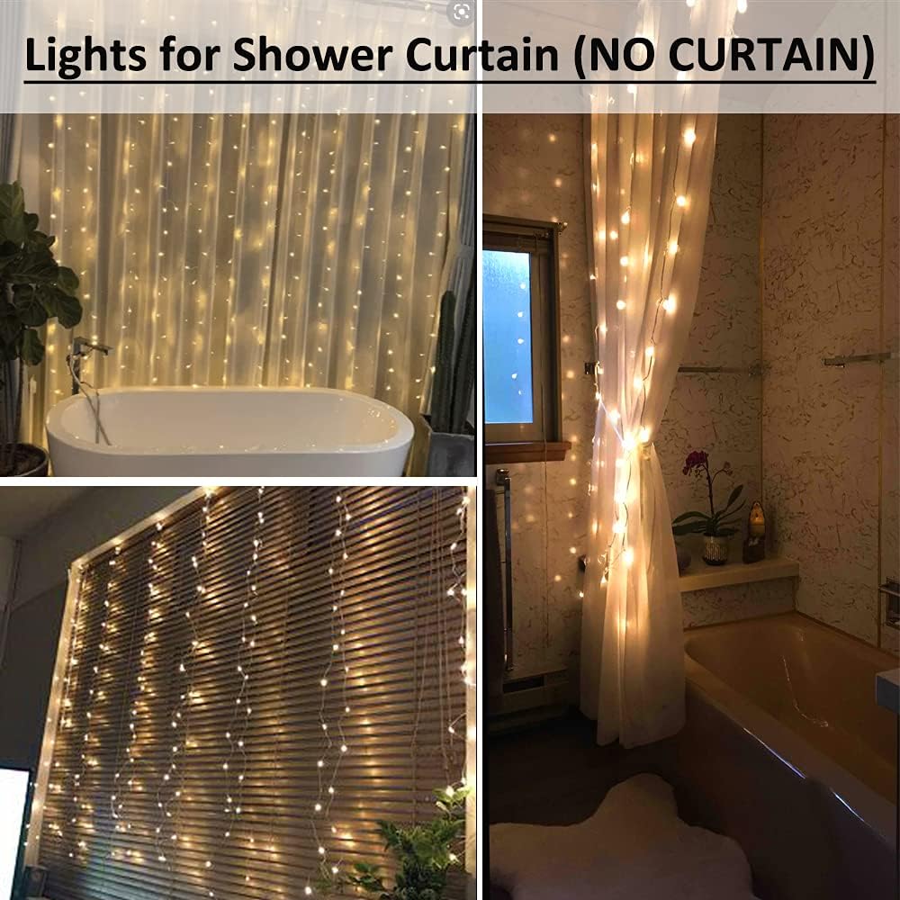Solhice Curtain Shower Light, 72 x 72 Inches Battery Operated Waterproof Curtains Fairy Lights with 10 Hooks for Inside Shower, 180 LEDs Lighting Indoor Outdoor Decor (NO Curtain)