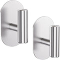 Aikzik Silver Adhesive Hooks Heavy Duty, Wall Hooks for Shower, Bathroom, Towel, Coat, Robe, Stainless Steel Hooks for Hanging, Waterproof & Rustproof Sticky Hooks for Walls No Damage- 2 Pack