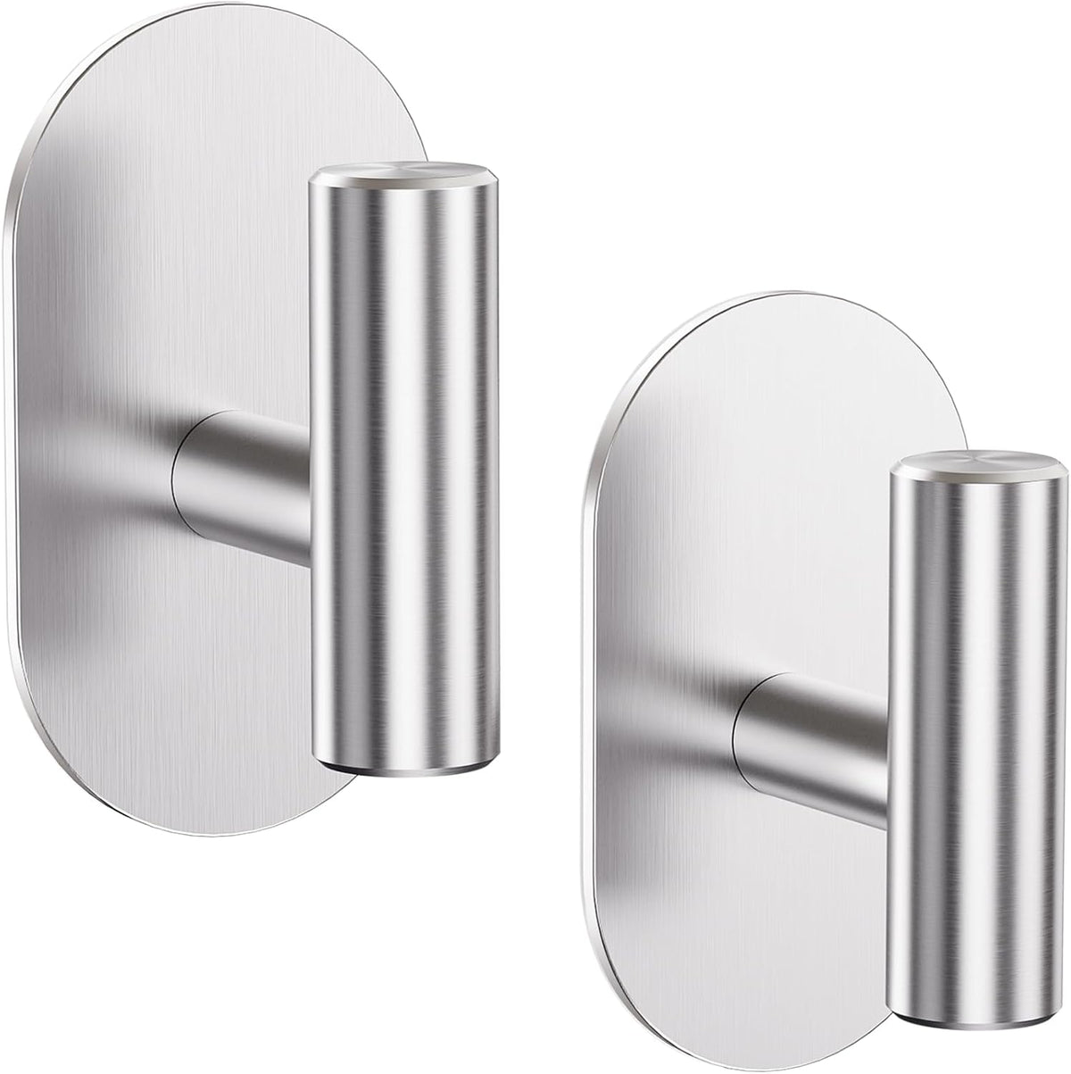 Aikzik Silver Adhesive Hooks Heavy Duty, Wall Hooks for Shower, Bathroom, Towel, Coat, Robe, Stainless Steel Hooks for Hanging, Waterproof & Rustproof Sticky Hooks for Walls No Damage- 2 Pack