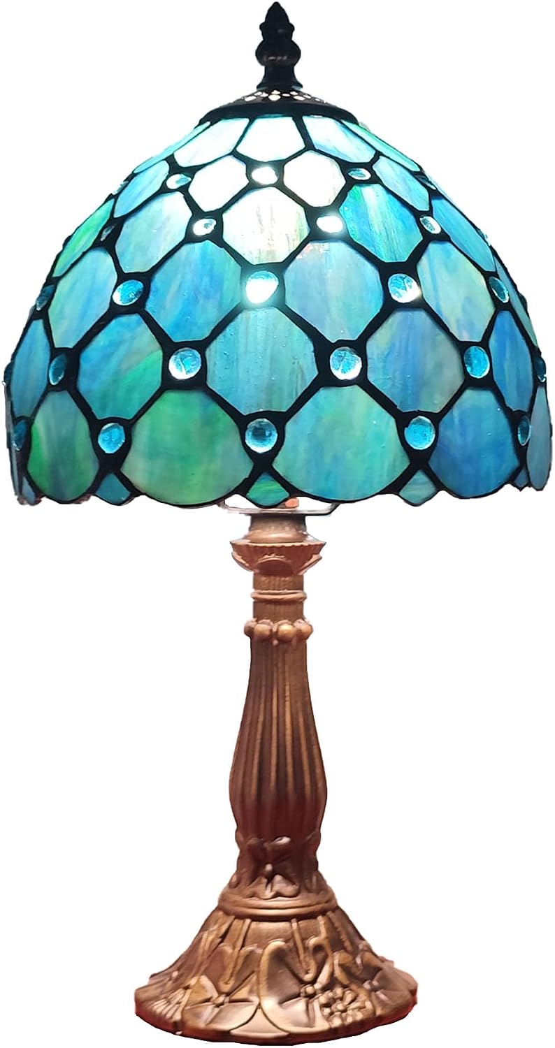 Small Tiffany Table Lamp 8 Inch Blue Pearls Style Tiffany Style Stained Glass Antique Light Bedroom Bedside Lamp Retro Reading Light