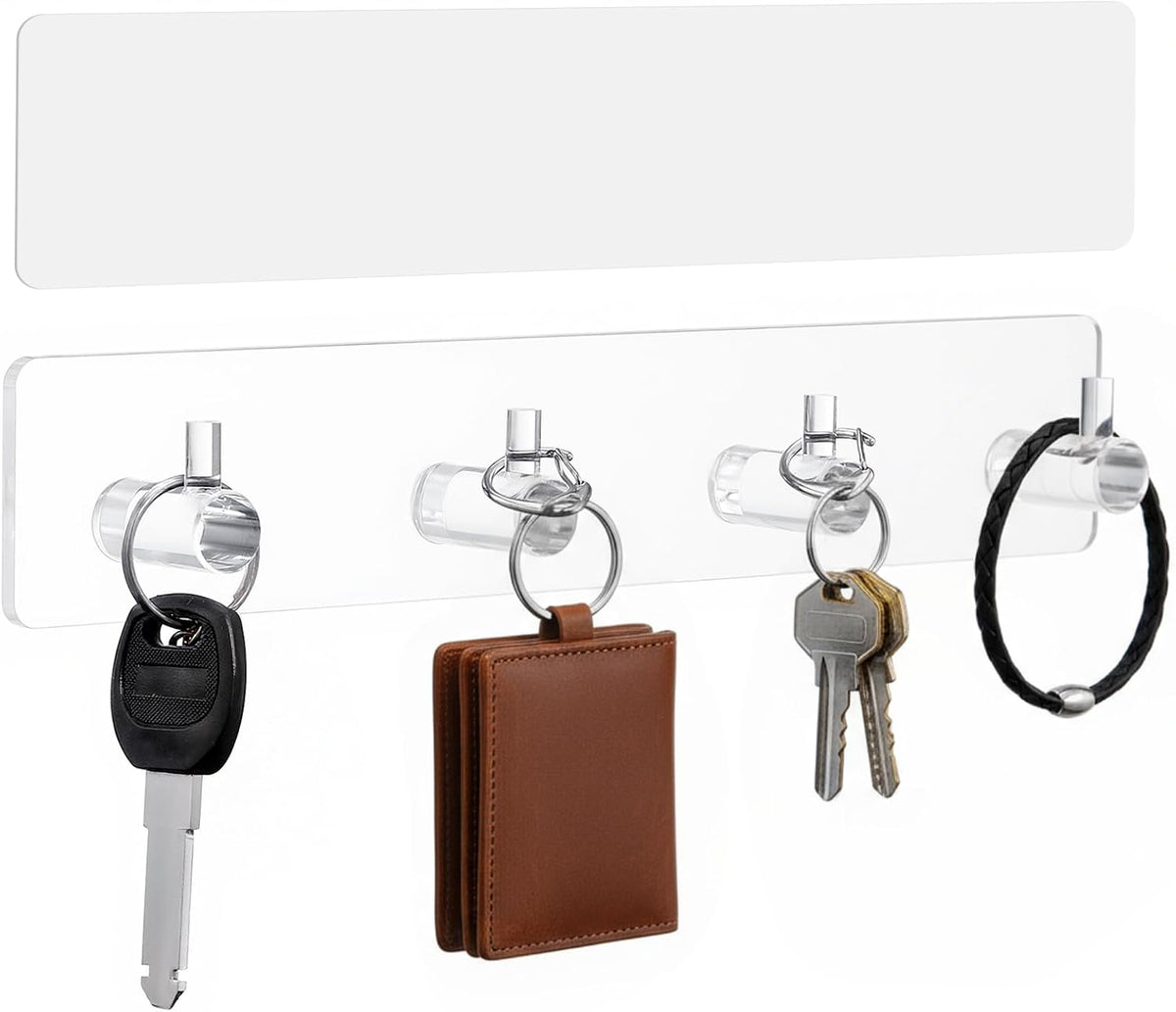 1 Pcs Adhesive Key Holder for Wall Acrylic with 4 Hooks, Transparent