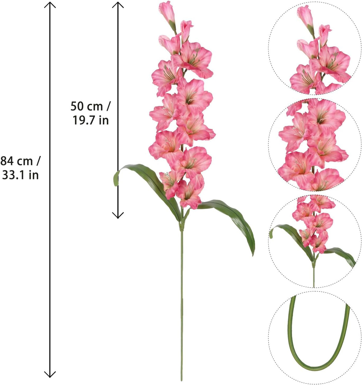 IPOPU Fake Flowers Pink Gladiolus Artificial Flowers 5PCS Silk Gladiolus with Long Stem 33" Dark Pink Artificial Flowers for Wedding Home Party Table Floral Arrangement (Dark Pink)