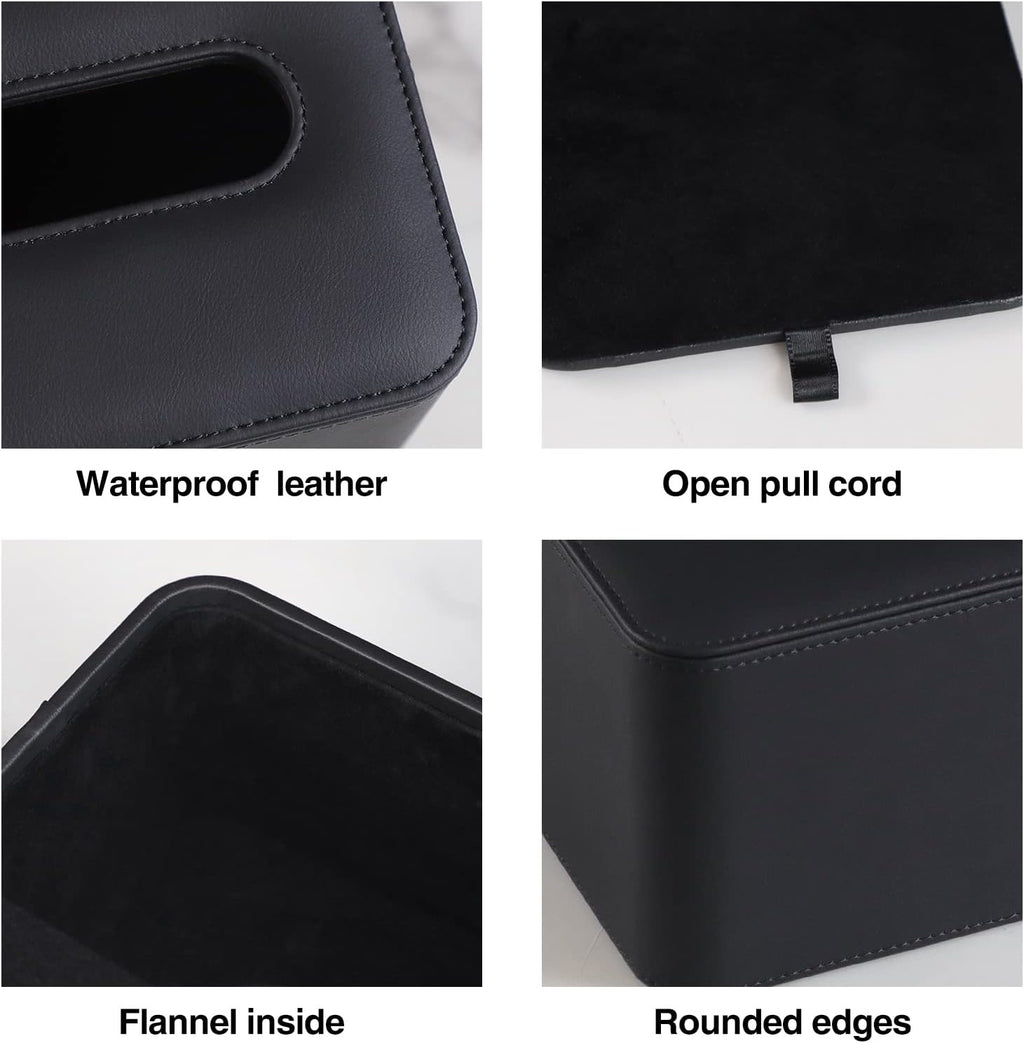 PU Leather Tissue Box Cover Square Tissue Box Holder, Black