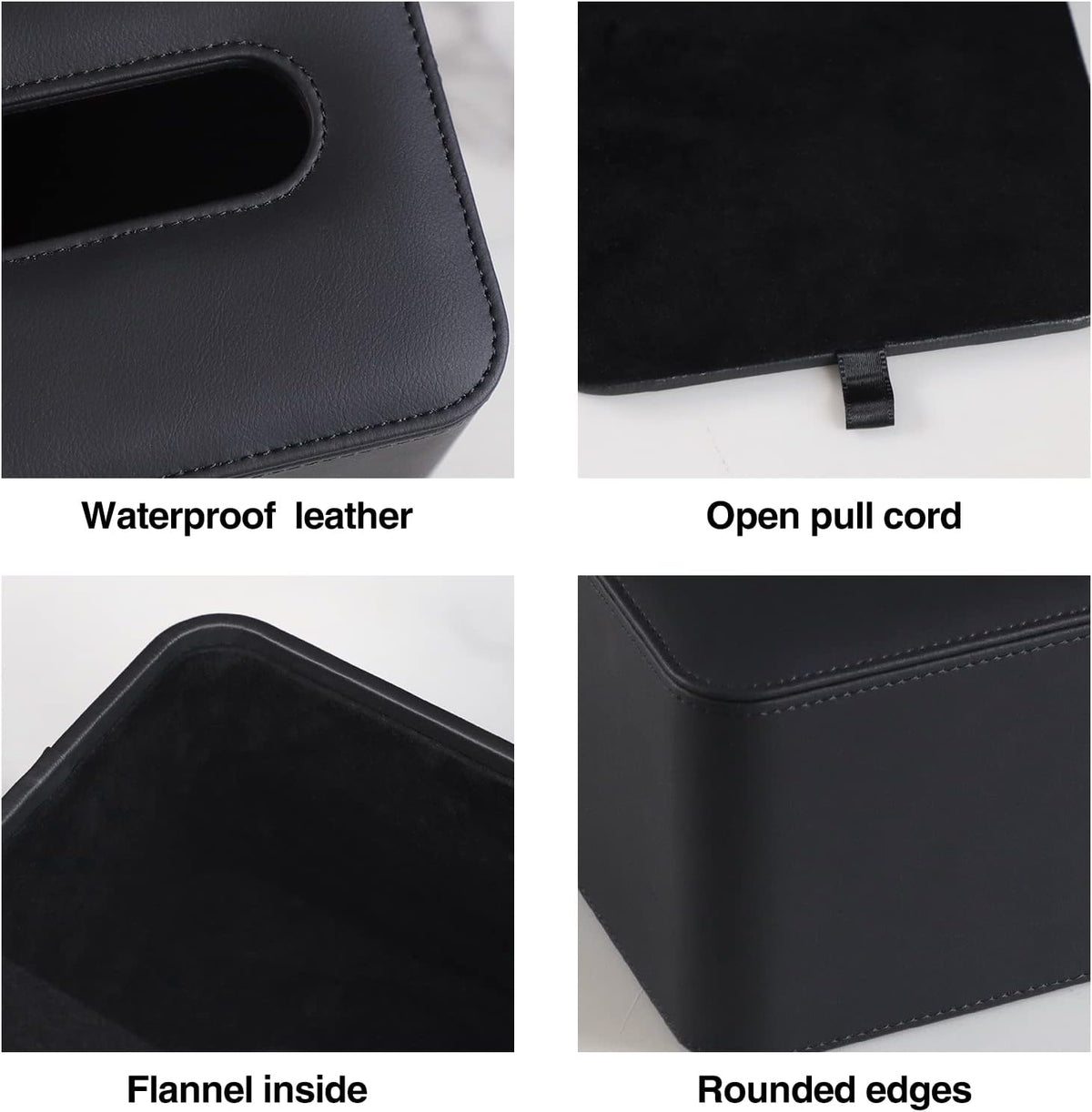 PU Leather Tissue Box Cover Square Tissue Box Holder, Black