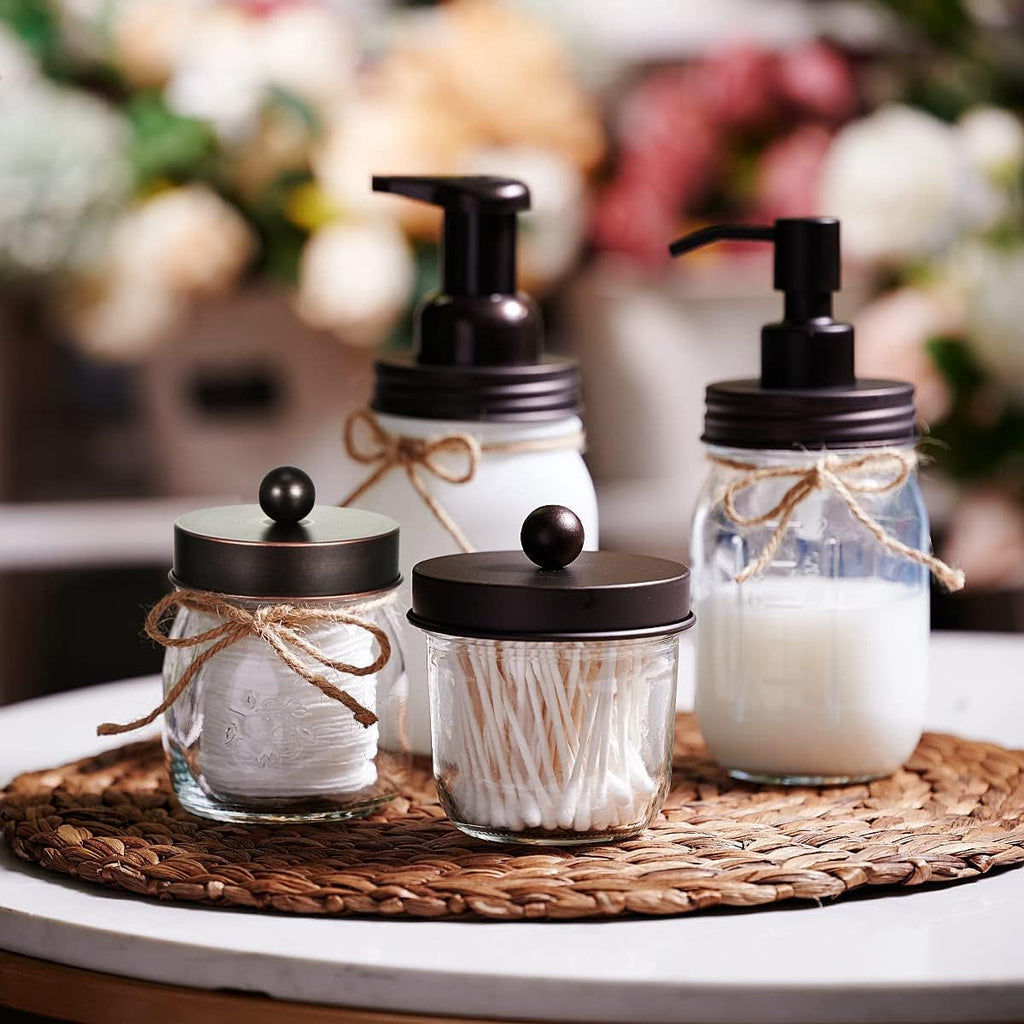 Amolliar Glass Mason Jar Qtip Dispenser Holder/Oil Rubbed Bronze,2 Pack