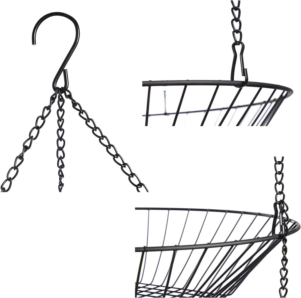 JUNCHU CHERRY 3-Tier Wire Fruit Hanging Basket 2 Packs, non-Punching Wall Hanging Storage, Kitchen Bathroom Organization Basket, Suitable for Bathroom, Kitchen, Closet, Garden, Chrome