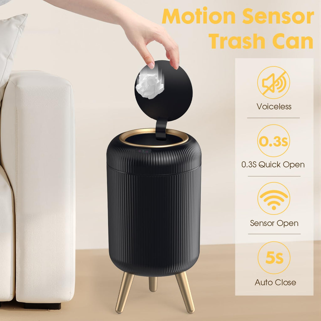 Automatic Motion Sensor Trash Can Bathroom,3 Gallon,Black and Gold