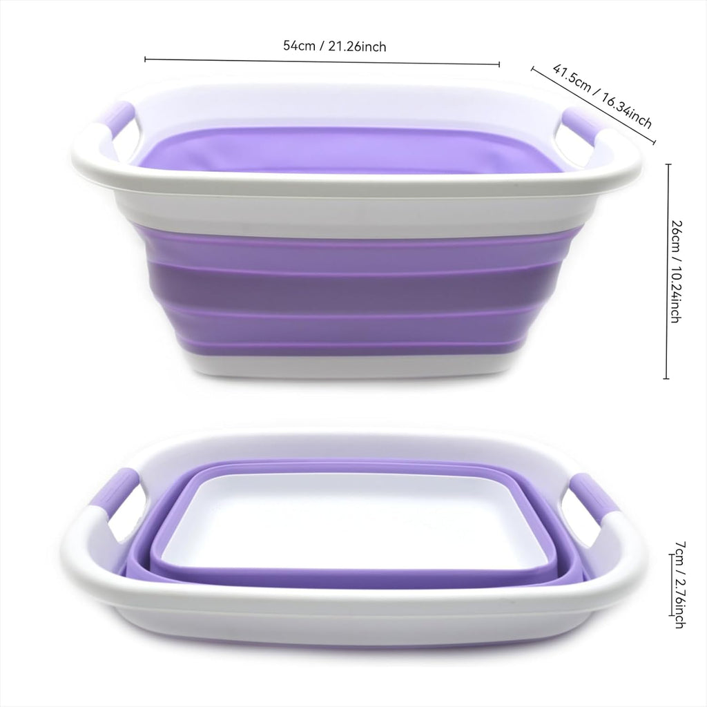 SAMMART 31L (8.1 gallon) Collapsible Plastic Laundry Basket-Pop Up Storage Container -Portable Washing Tub - Space Saving Hamper/Basket, Water capacity:23L (6 gallon) (2, Lt. Purple)