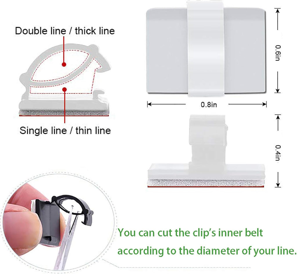 Cable Clips Self with 3M Adhesive Cord Organizer, Wire Holder Clamp Management Sticky for Desk Car Dash Cam Tables Wall, White 30pcs