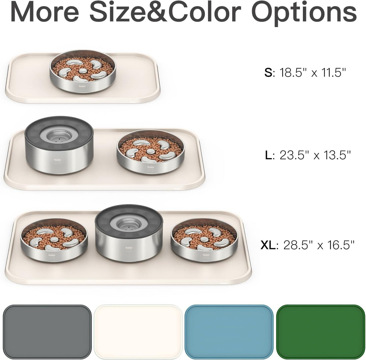 Feedoo Pet Feeding Mat [Warped Resistant Raised Edge], Water-Proof Silicone Placement for Food Water Bowls, Anti-Slip Base Protect Floor, BPA-Free&Dishwasher-Safe [23.5x13.5inch Large, White Sand]