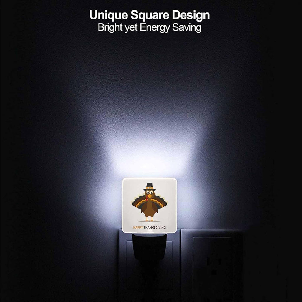 LED Night Light Plug into Wall with Dusk to Dawn Light Sensor White Energy Efficient Cartoon Thanksgiving Turkey Nightlight for Bedroom Bathroom Hallway Living Room Kitchen