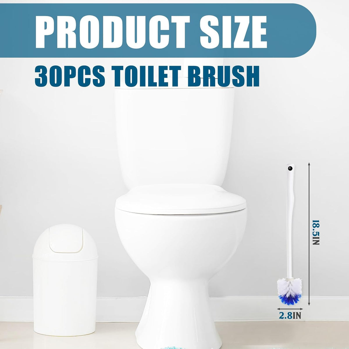 Willinglong 30 Pcs Toilet Bowl Brush 18.5 Inch Plastic Handle,Blue, White