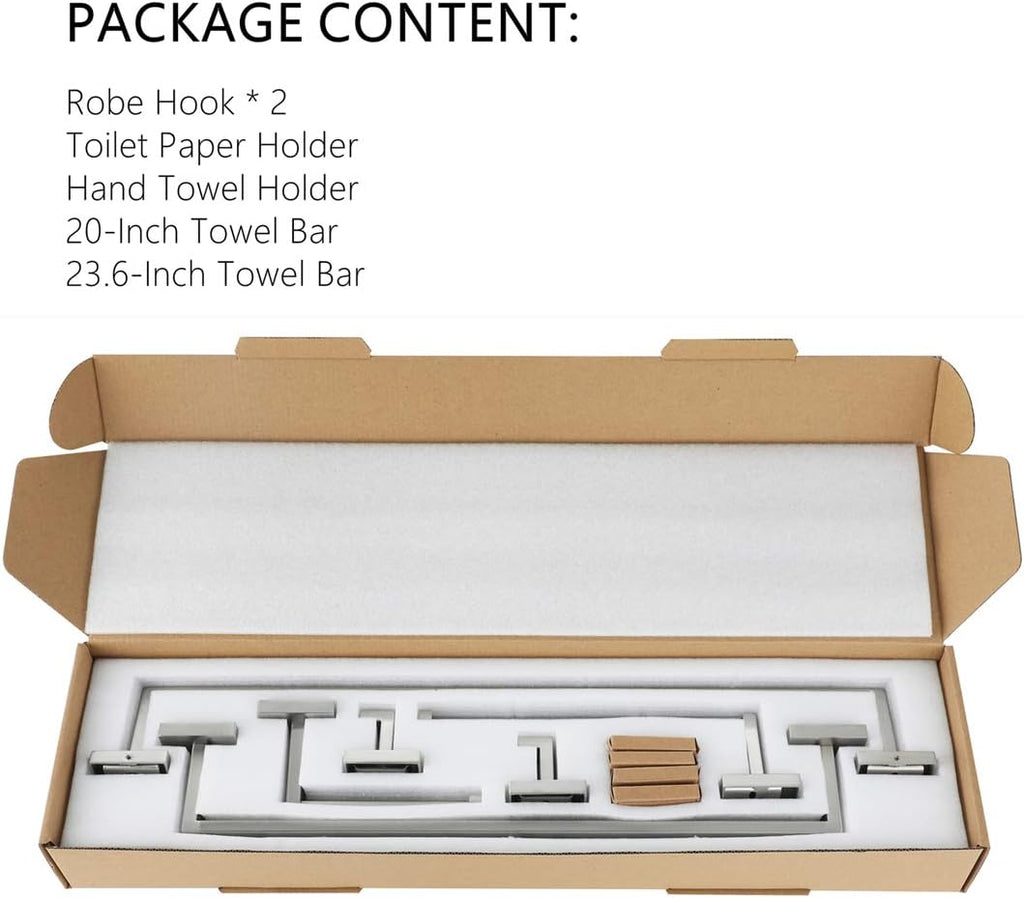 VELIMAX Premium Stainless Steel 6 Pieces Bathroom Hardware Set Wall Mounted Bathroom Accessories Kit Modern Towel Bar Set - 20 Inches and 23.6 Inches, Brushed