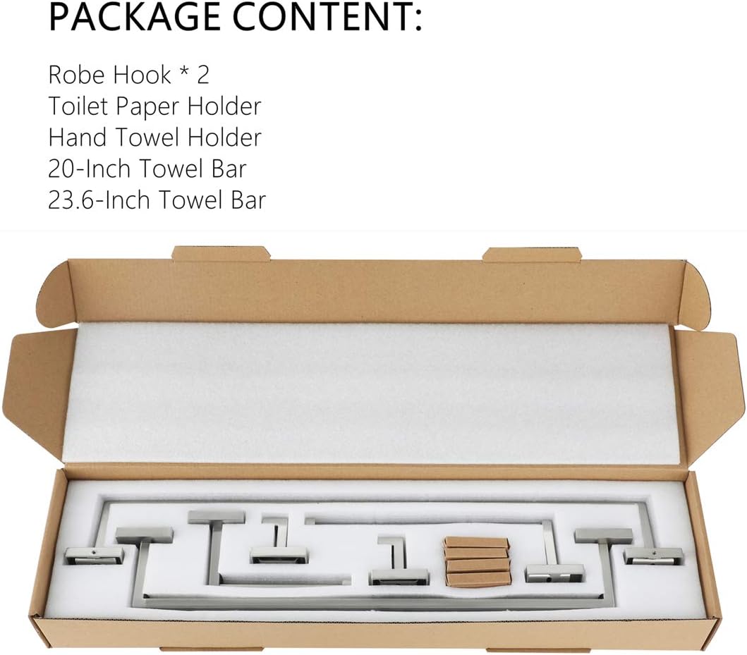 VELIMAX Premium Stainless Steel 6 Pieces Bathroom Hardware Set Wall Mounted Bathroom Accessories Kit Modern Towel Bar Set - 20 Inches and 23.6 Inches, Brushed