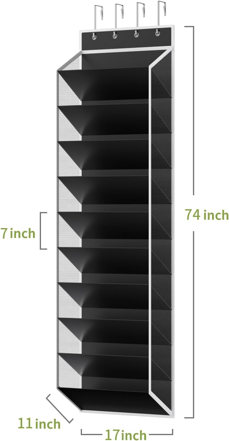 KEEPJOY 10 Tiers Mesh Over Door Shoe Organizer Storage, Hanging Shoe Holder for Door with Large Deep Pockets, Fit 20-30 Pairs Shoe Rack for Sneakers, Boots(Black)