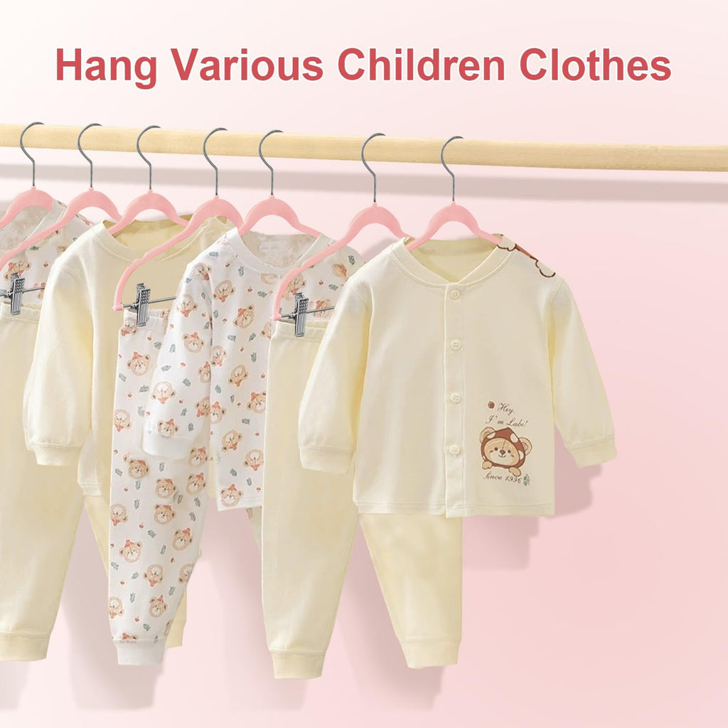 Baby Velvet Hangers with Clips Non-Slip for Clothes Pink 24 Pack