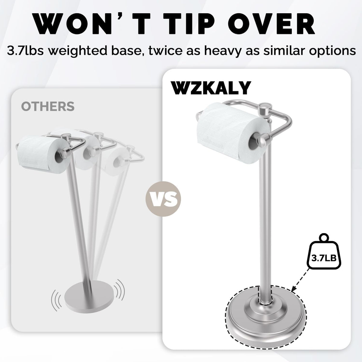 Toilet Paper Holder Stand Stainless Steel & Weight Base, No Tipping