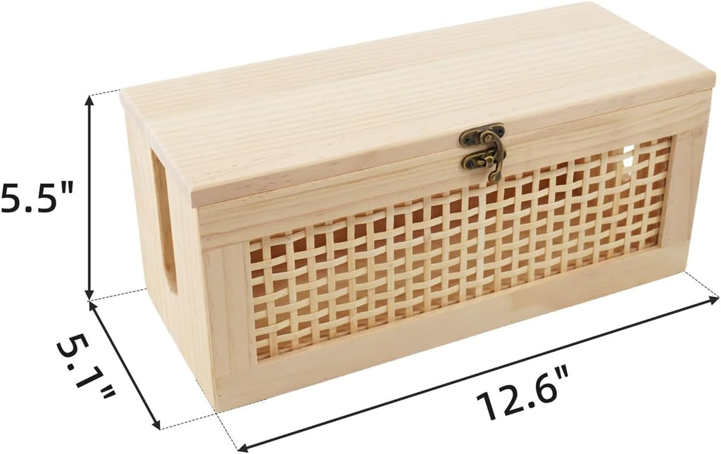 JJSQ Cable Management Box, Large Cable Box Hider for Power Strip & Router, Natural Wooden Cord Organizer Box, Cable Storage Box to Hide Cords, Desk Cord Organizer 12.6 × 5.1× 5.5 in