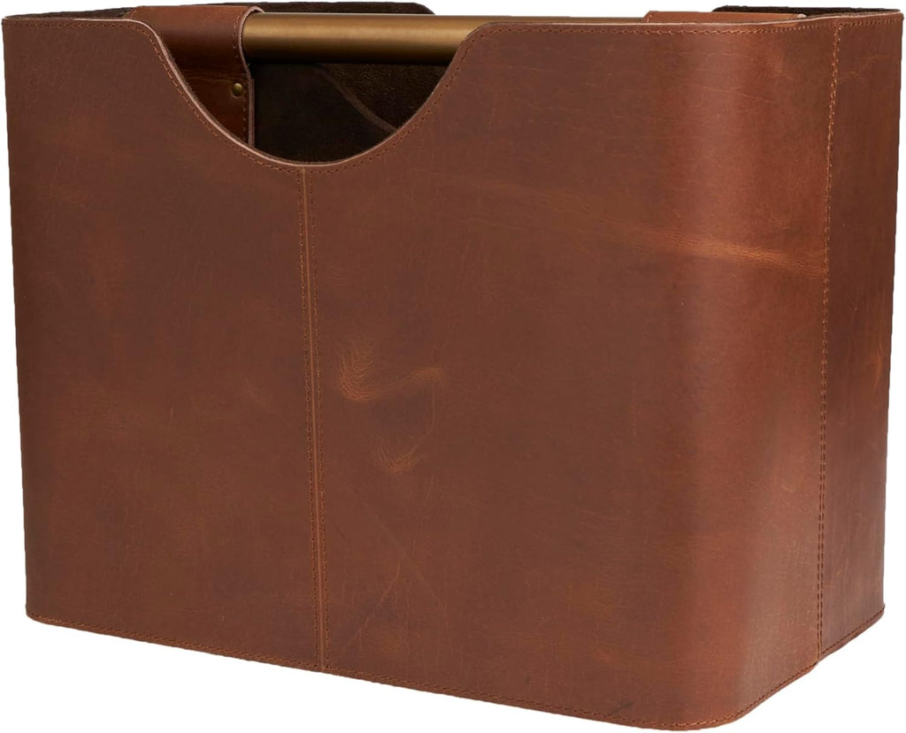 deco 79 Leather Magazine Holder, Basket 16" x 10" x 12", Brown
