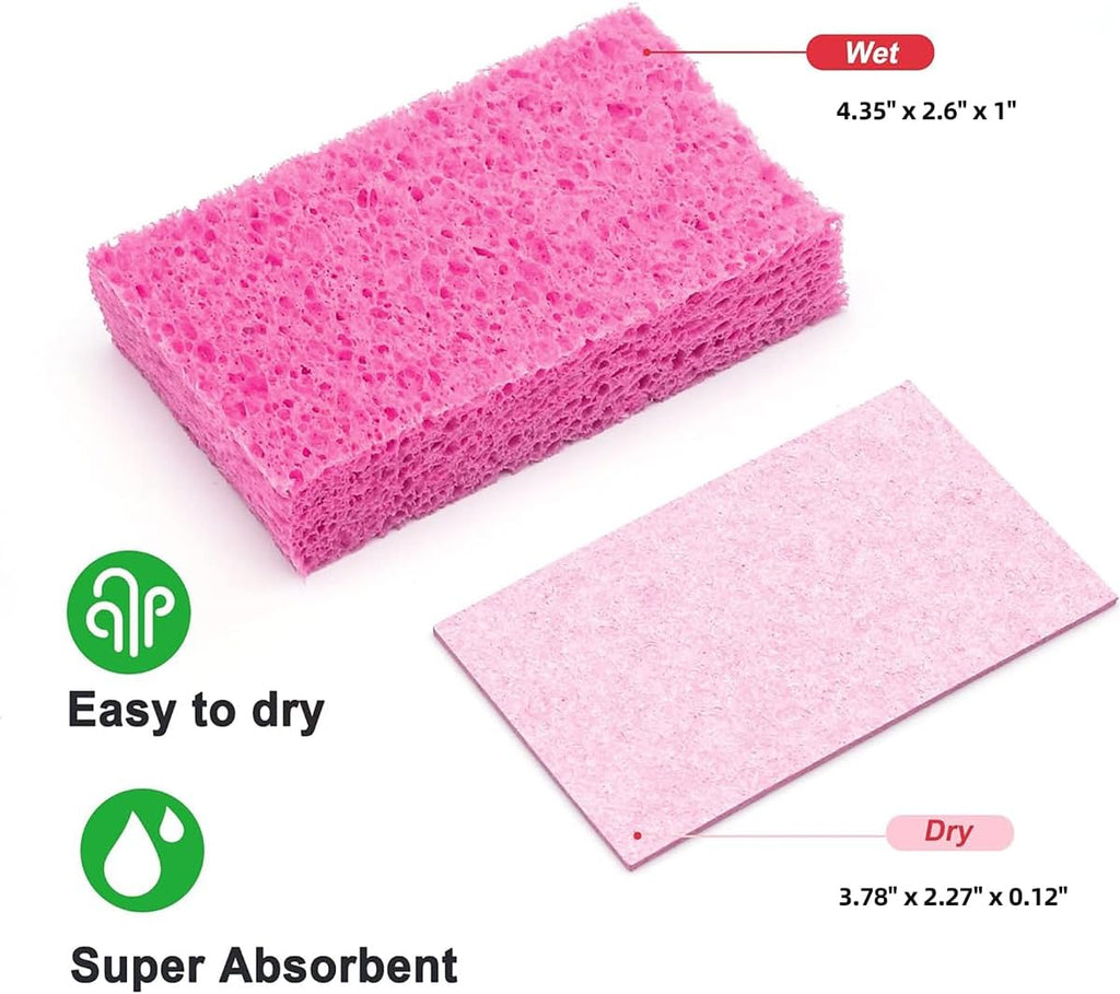 12 - Pack Non-Scratch Scrub Sponges - Sponges for Dishes and Washing Dishes, Cleaning Sponges for Kitchen Home Bathroom Cars, Funny Cut-Outs DIY for Kids (Pink)