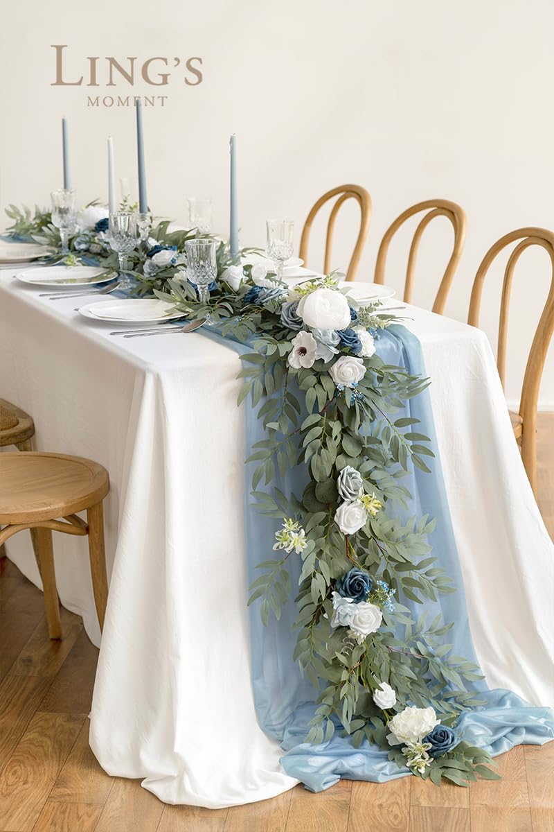 Ling's moment Dusty Blue Artificial Flower Garland Wedding Arch 6 FT