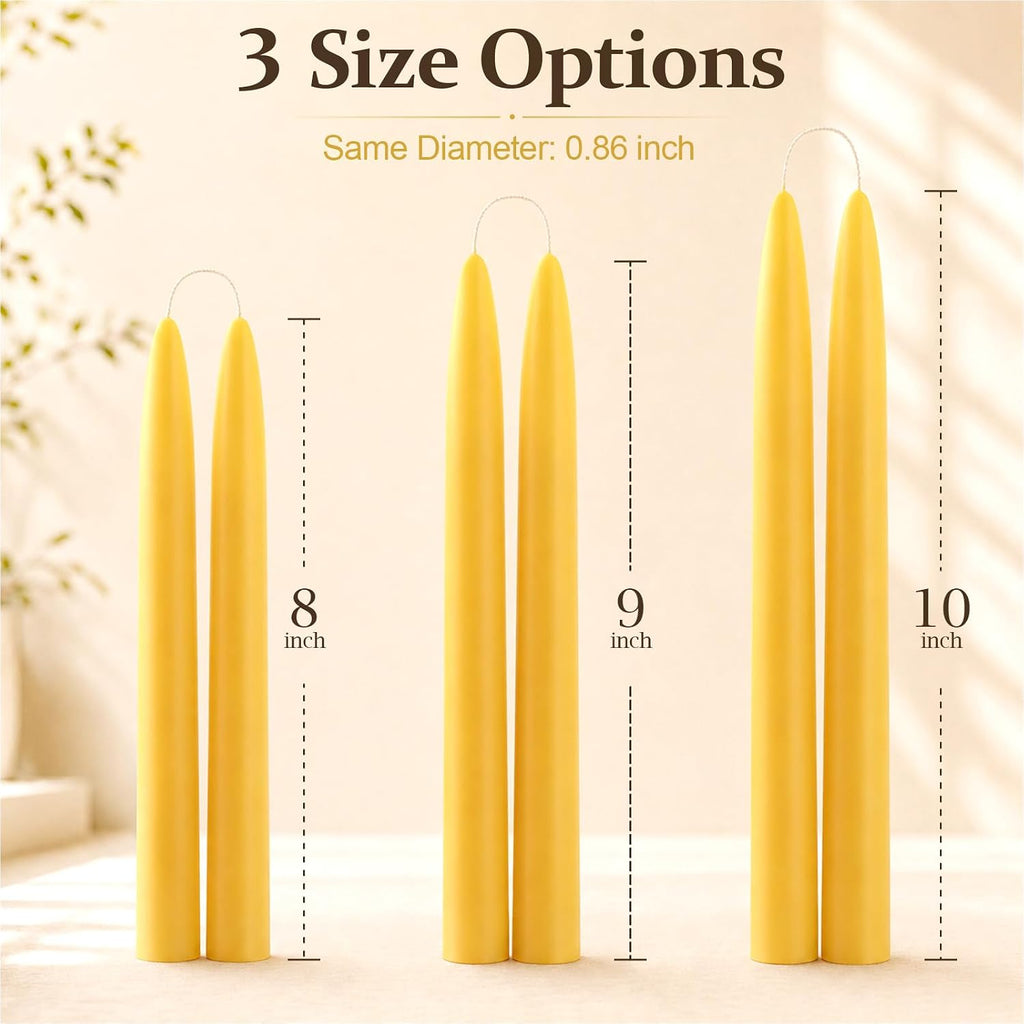 6 Pack 8 Inch 100% Pure Natural Beeswax Taper Candles